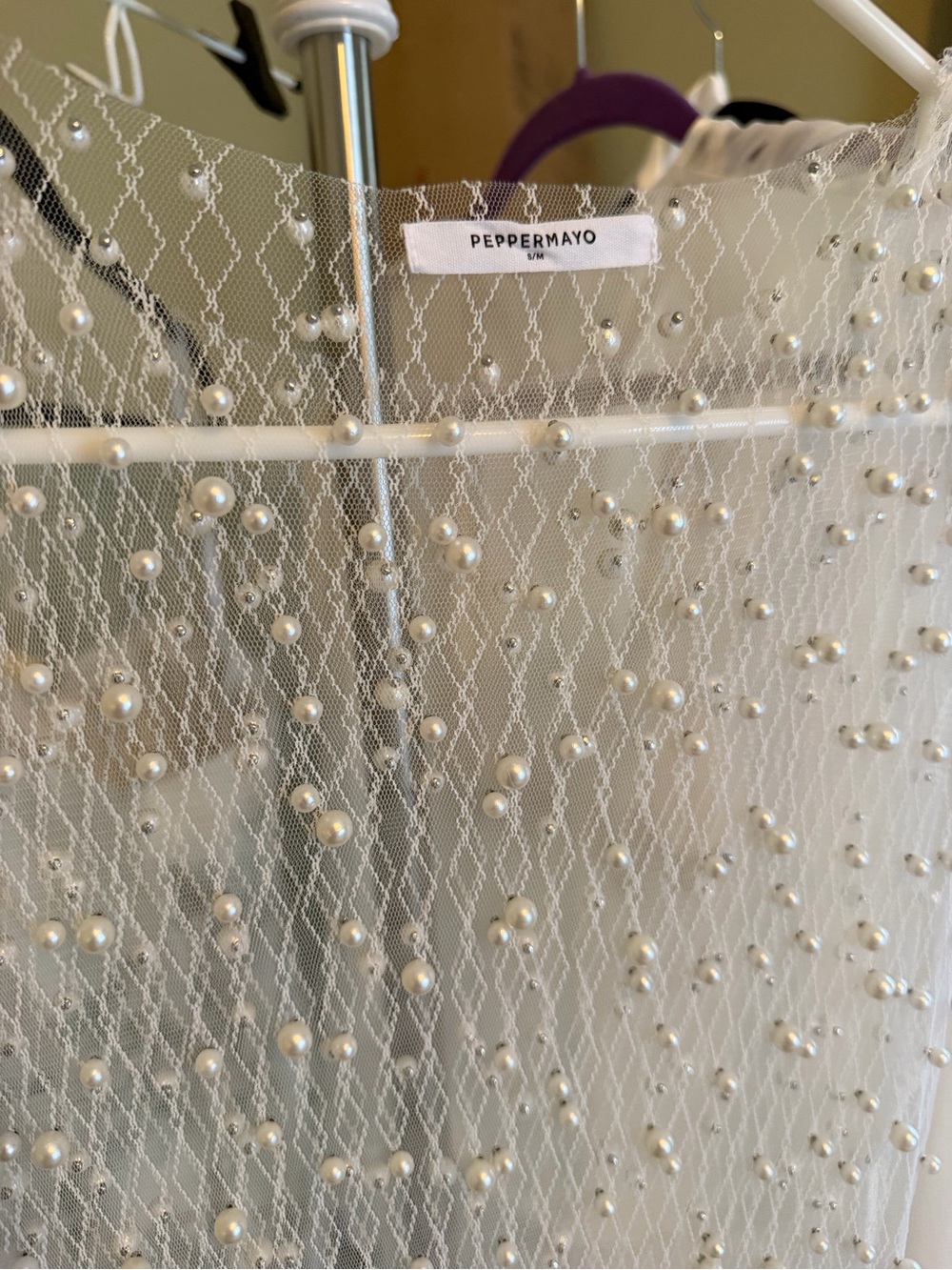 Peppermayo Sheer Beaded White Swim Coverup - Picture 2 of 2